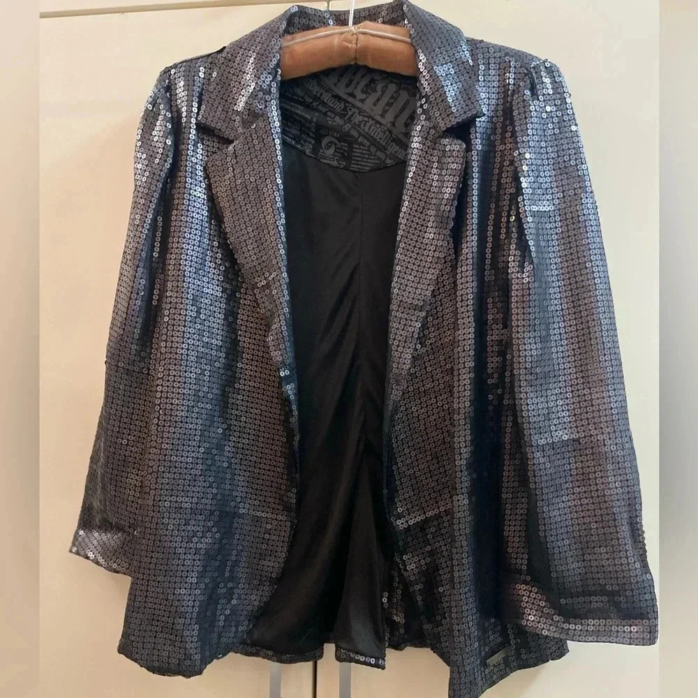 Vintage Rocawear Women’s XS Black Sequin Blazer Open Front